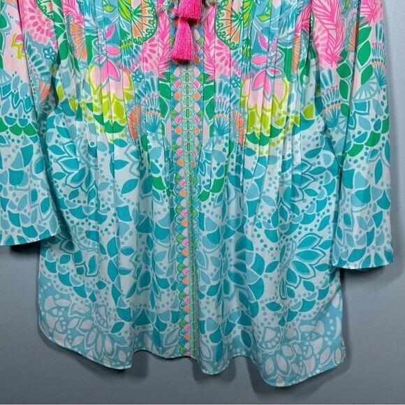 Lilly Pulitzer Marilina Tunic Top Caribbean Citrus Floral Tassel Size XXS beach - Picture 5 of 11